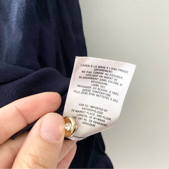 Maeve by‎ Anthropologie Ruffle Cold Shoulder Navy Top Size 4 - Picture 7 of 7